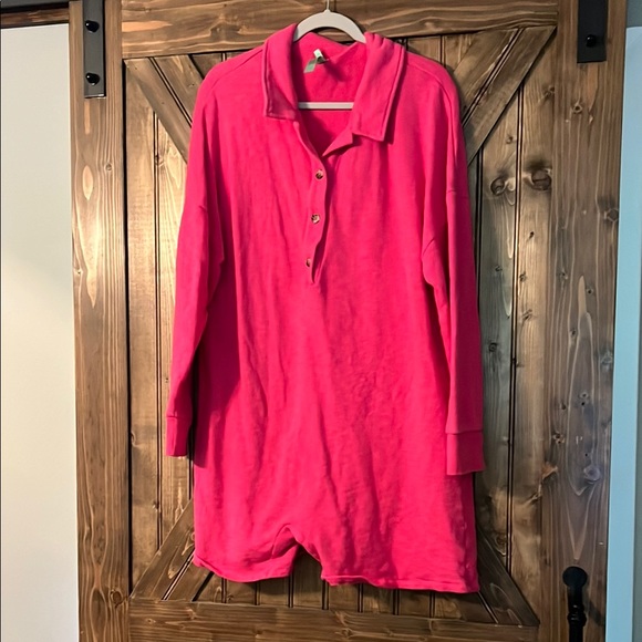 Bright Pink Long Sleeve Romper - Picture 1 of 3